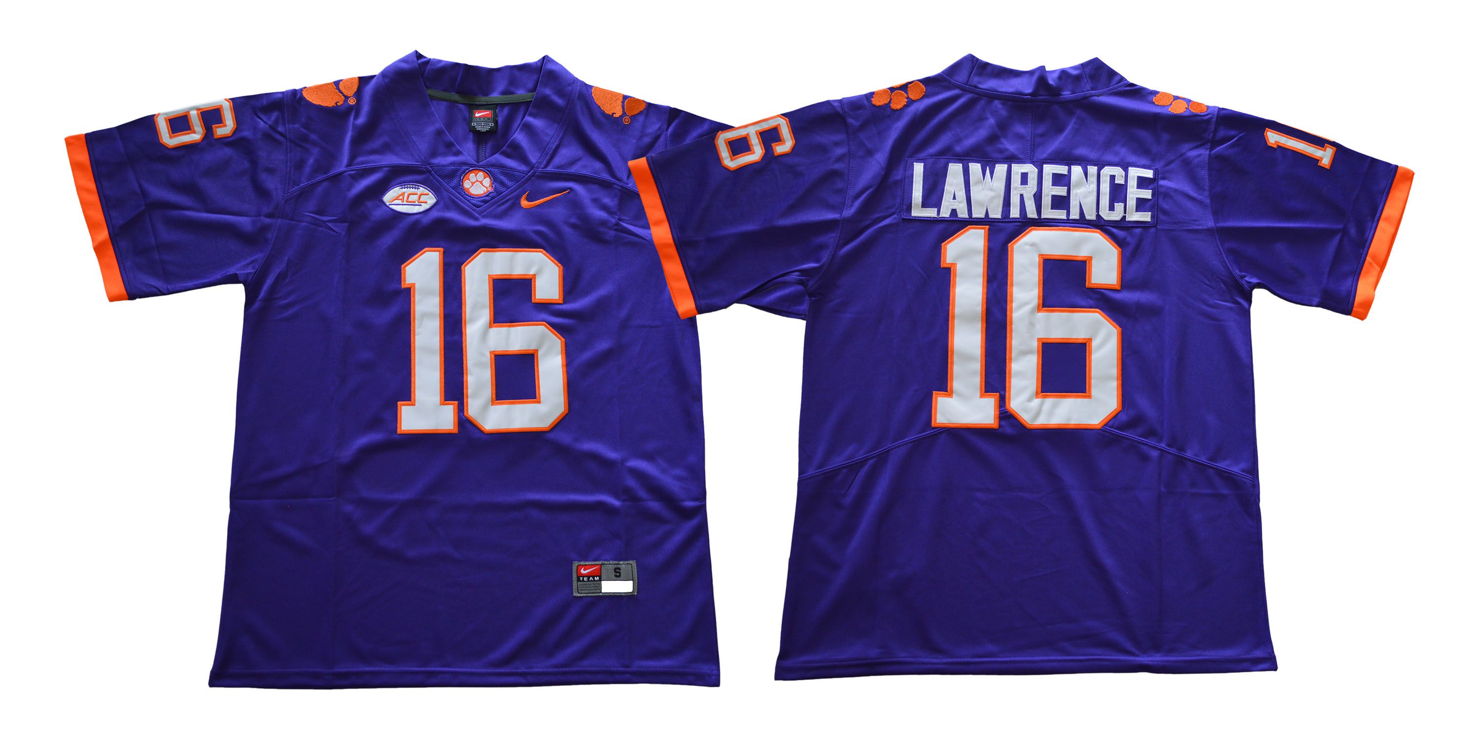 Men Clemson Tigers #16 Lawrence Purple NCAA Jerseys->ncaa teams->NCAA Jersey